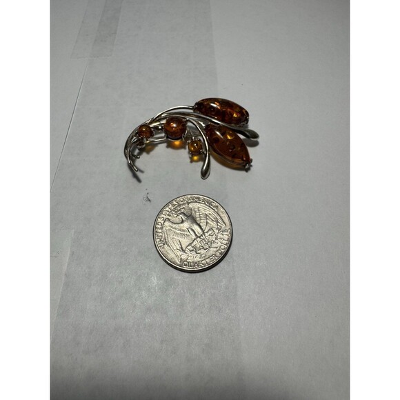 .925 Sterling Silver Baltic Amber Brooch Pin Vintage Flower, Not Marked, Tested. - Picture 4 of 4